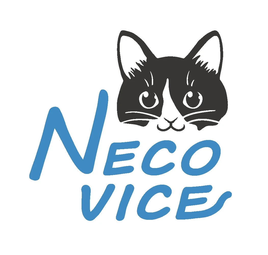「NECO VICE」という青い文字と、その上に白黒の猫の顔が描かれたロゴデザインの画像です。可愛らしい猫のイラストが特徴的です。