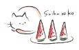 白い猫とスイカ