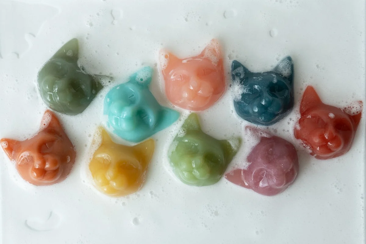 猫、カラフル、石鹸、バスボム、泡、可愛い、手作り、バスグッズ、ねこ