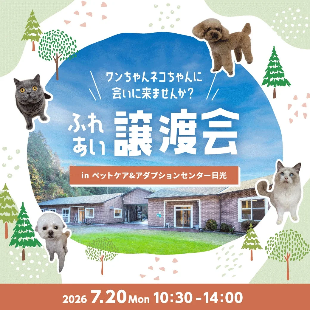 2026年7月20日（月・祝）は日光へ！「ふれあい譲渡会」で新しい家族との出会いを見つけよう！