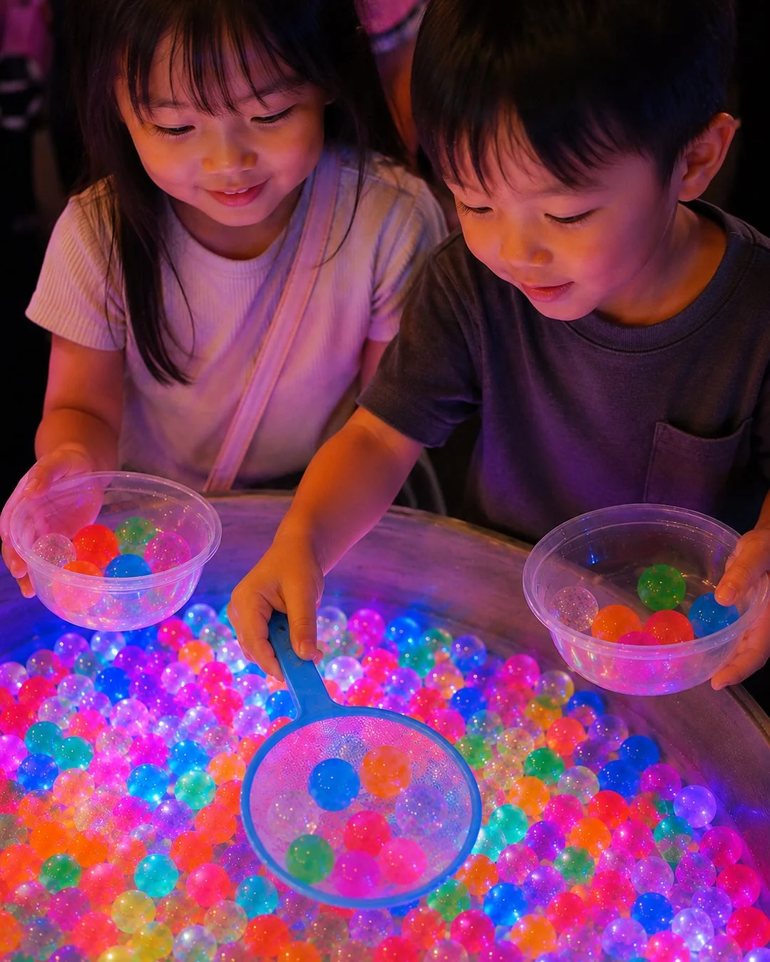 子供,遊び,縁日,スーパーボールすくい,カラフル,光る,笑顔,夏祭り,楽しい,男の子,女の子
