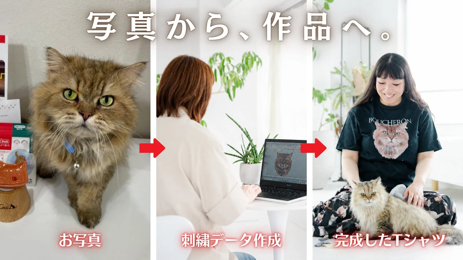 猫の写真からTシャツができるまでの過程