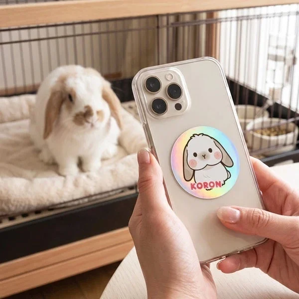 ウサギのスマホグリップ付きスマートフォン