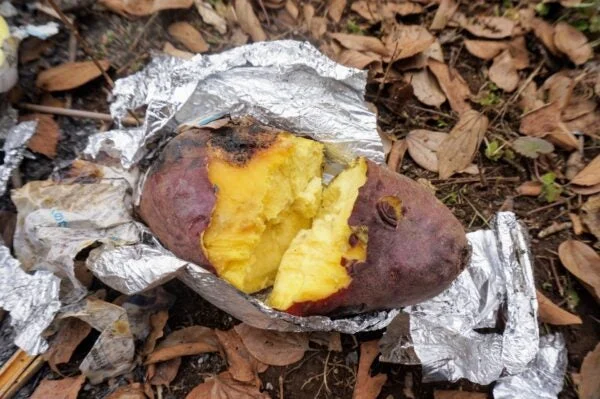 アルミホイルに包まれた焼き芋