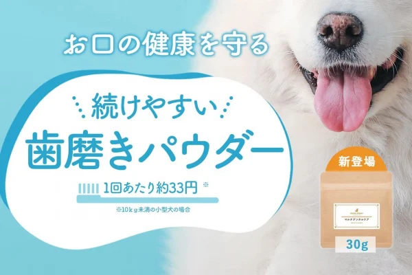 愛犬の歯磨き、もう悩まない！「食べる歯磨きパウダー」マルチデンタルケアにお試しサイズが登場だよ！