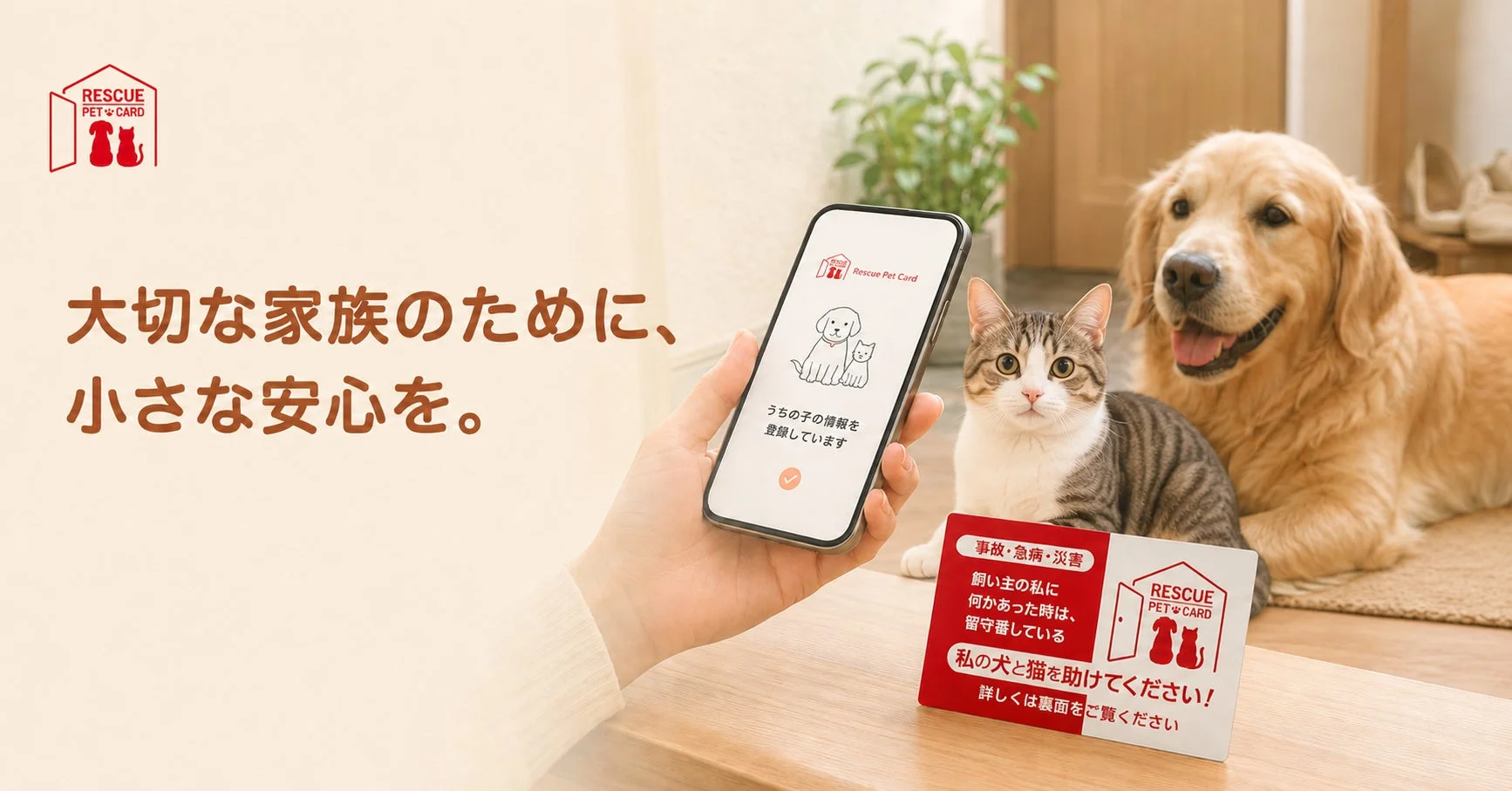 RESCUE PET CARDと犬と猫の写真