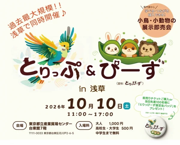 小鳥も小動物も大集合！「とりっぷ＆ぴーずin浅草」で癒しと出会いの1日を過ごそう！