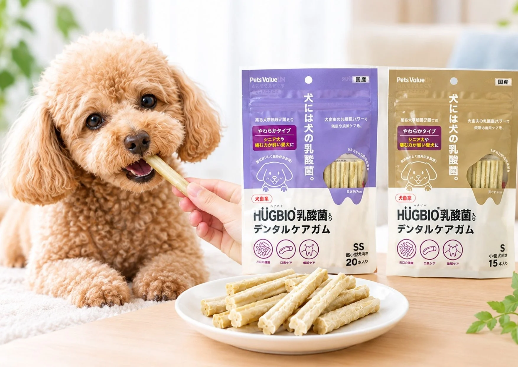 可愛いトイプードルがデンタルケアガムを食べている