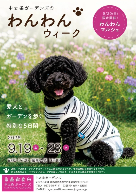 群馬「中之条ガーデンズ」が愛犬と楽しめる5日間に大変身！わんわんウィーク＆マルシェで秋を満喫！