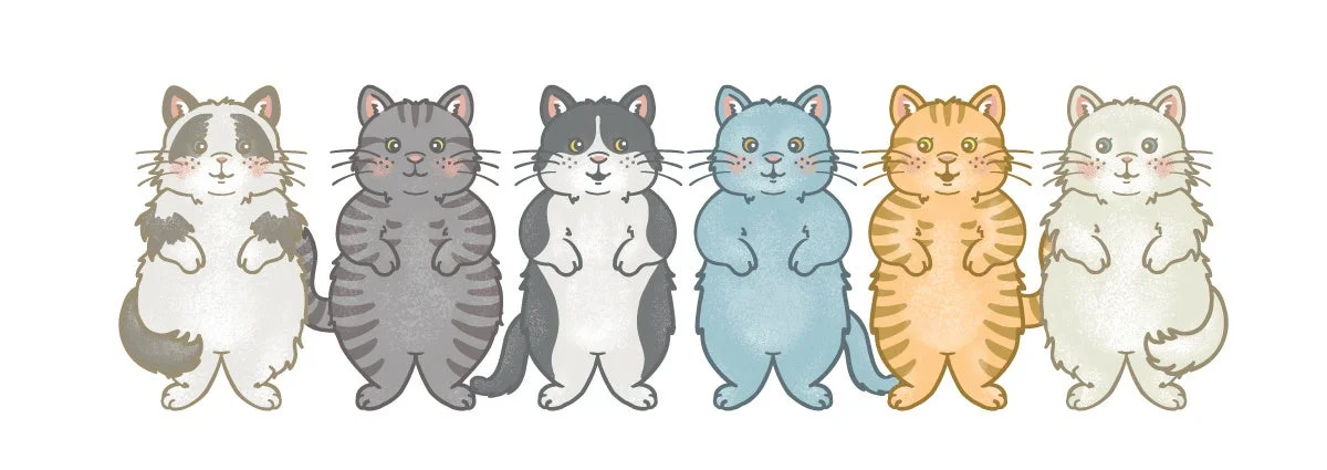 6匹の猫たちのイラスト